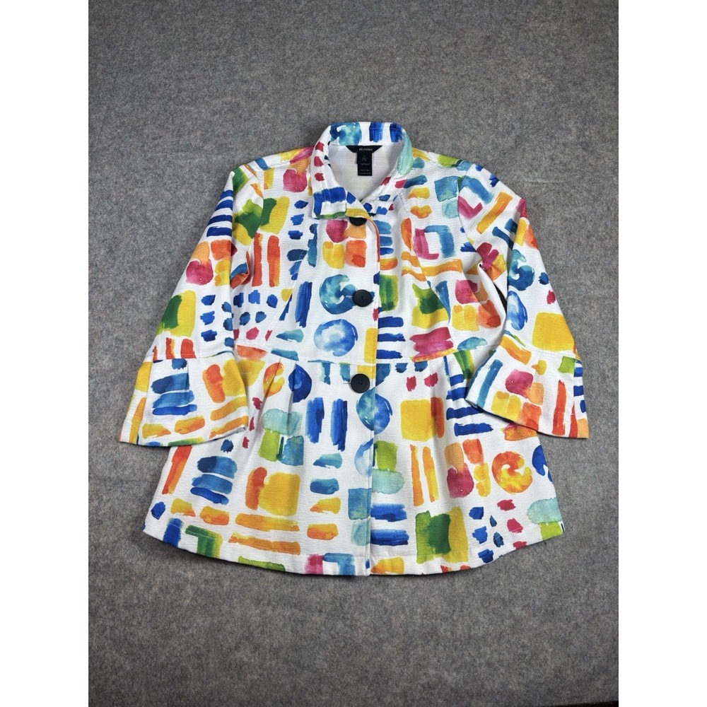 Ali Miles Women's S Geometric Watercolor Artsy Button Front Tunic Wired‎ Collar